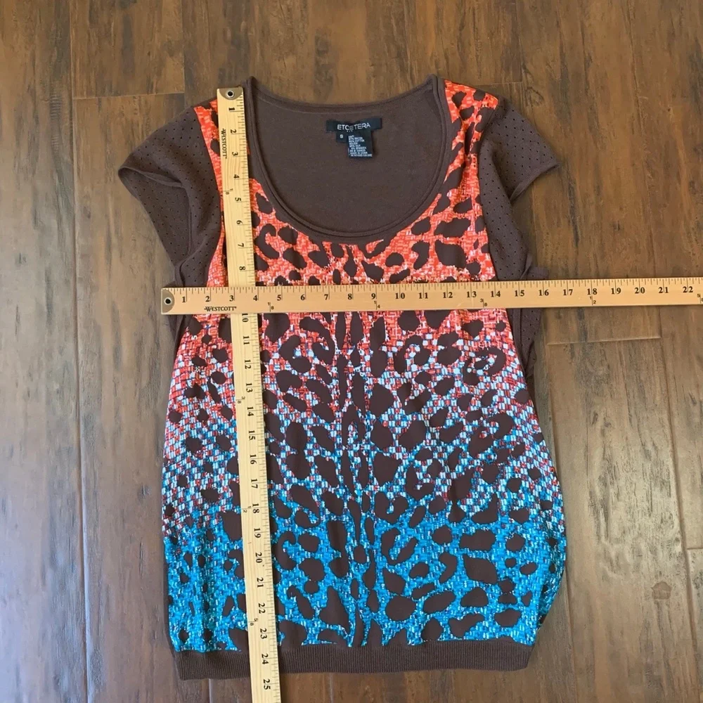 ETCETERA S/S Animal Print Scoop Neck Pullover Knit Tee Blouse Top - Picture 7 of 7